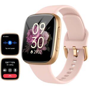 Pink Smart Watch for Women/Men Android & iPhone, AI Voice, 1.85" AMOLED Screen